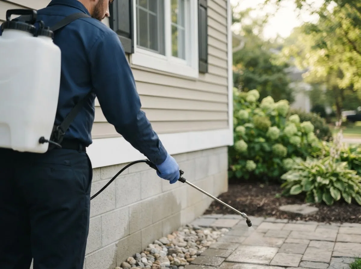Pest control technician inspecting a home in Scandia, KS
